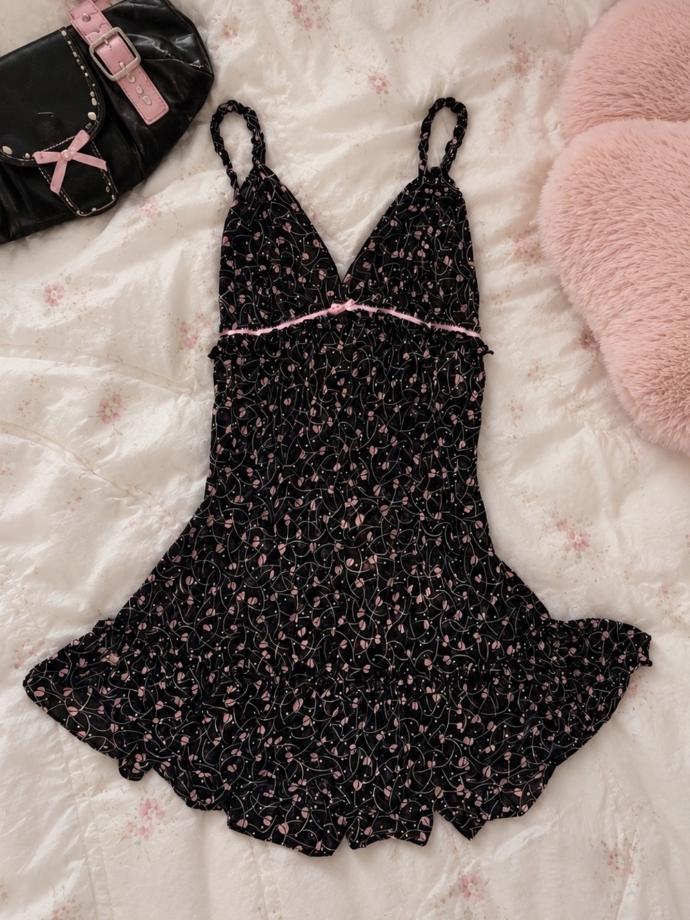oscar de la renta black & pink floral slip dress